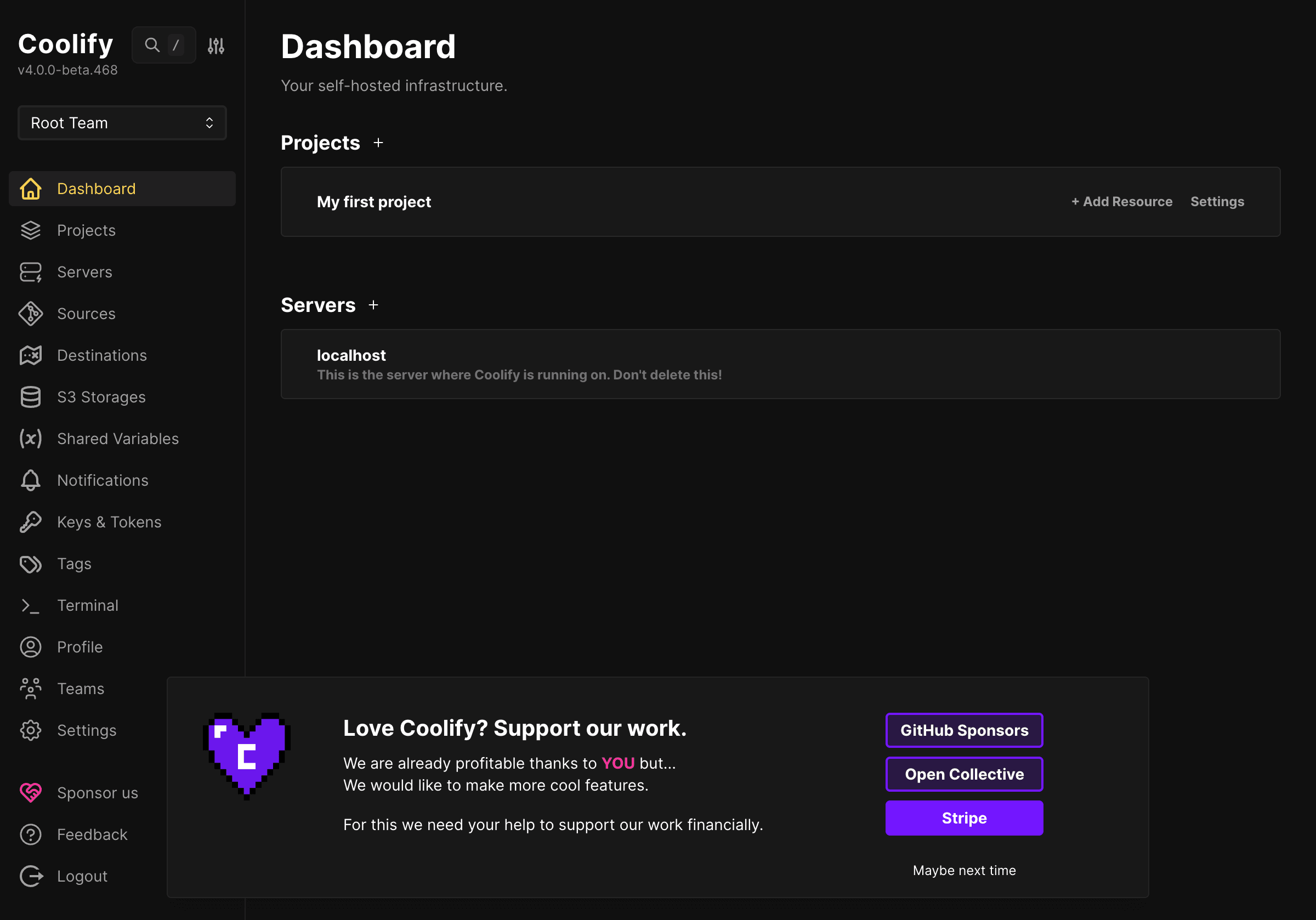 Hướng dẫn deploy Laravel lên Coolify từ local lên server với CI/CD cơ bản 2 Dashboard Coolify trước khi tạo resource mới