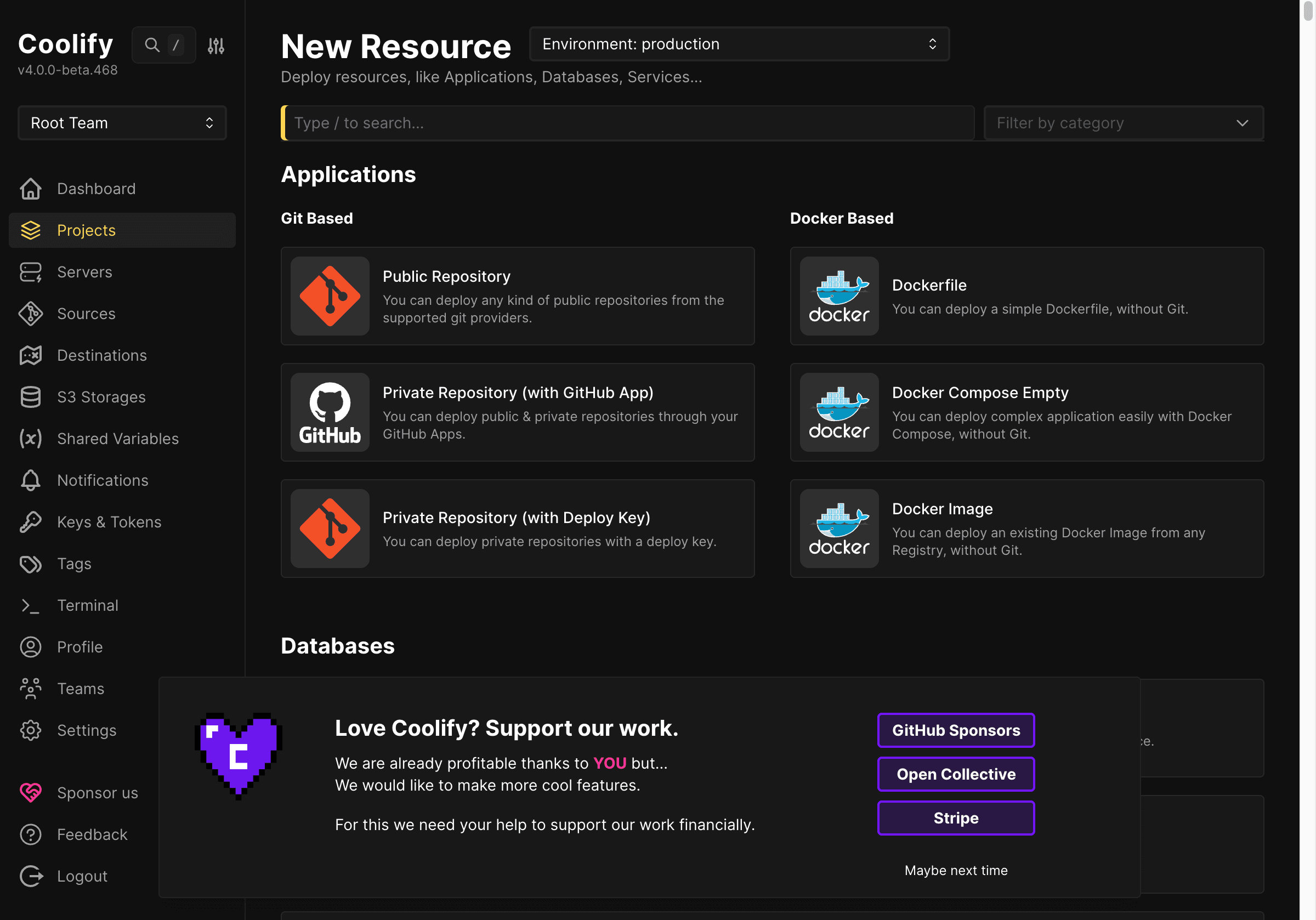 Hướng dẫn deploy Laravel lên Coolify từ local lên server với CI/CD cơ bản 3 Nút thêm resource mới trên Coolify
