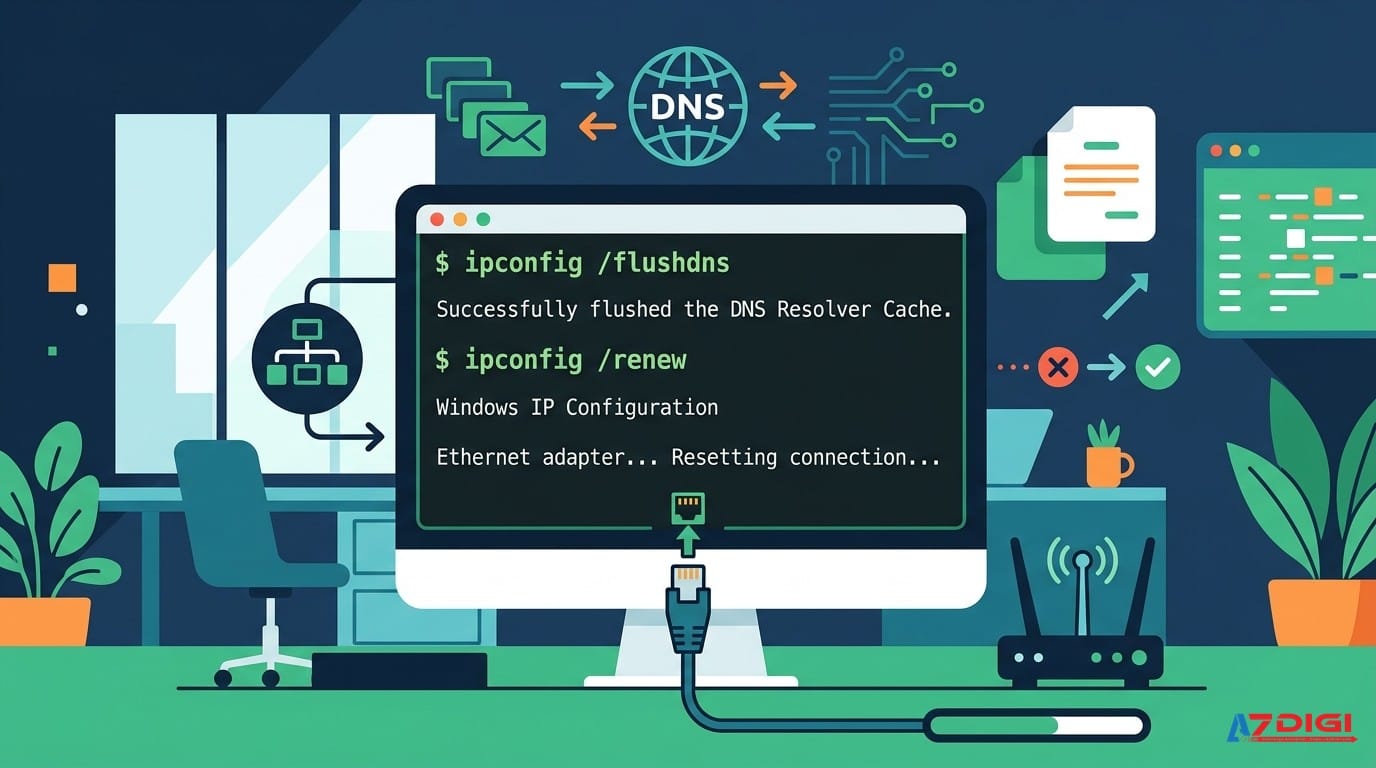 Lỗi ERR_EMPTY_RESPONSE: nguyên nhân và cách khắc phục 5 Flush DNS và reset kết nối mạng