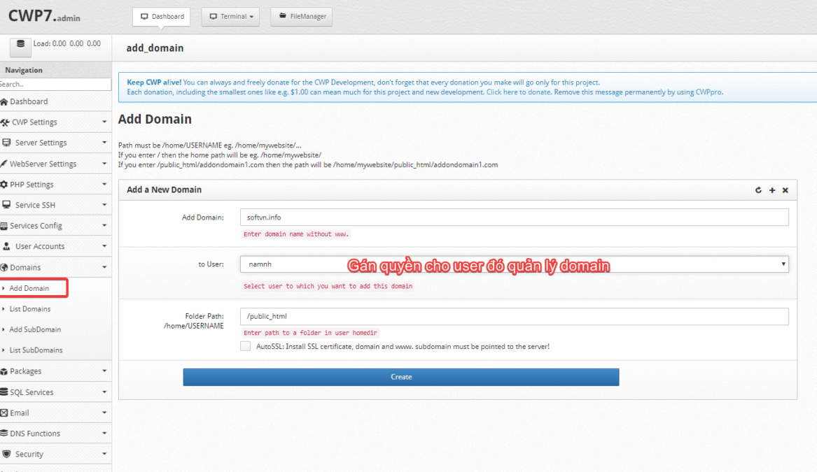 Hướng dẫn addon domain vào CentOS Web Panel (CWP)