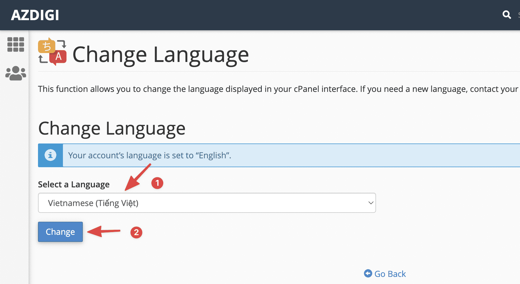Thay đổi ngôn ngữ và giao diện cPanel 3 Thay đổi ngôn ngữ và giao diện cPanel