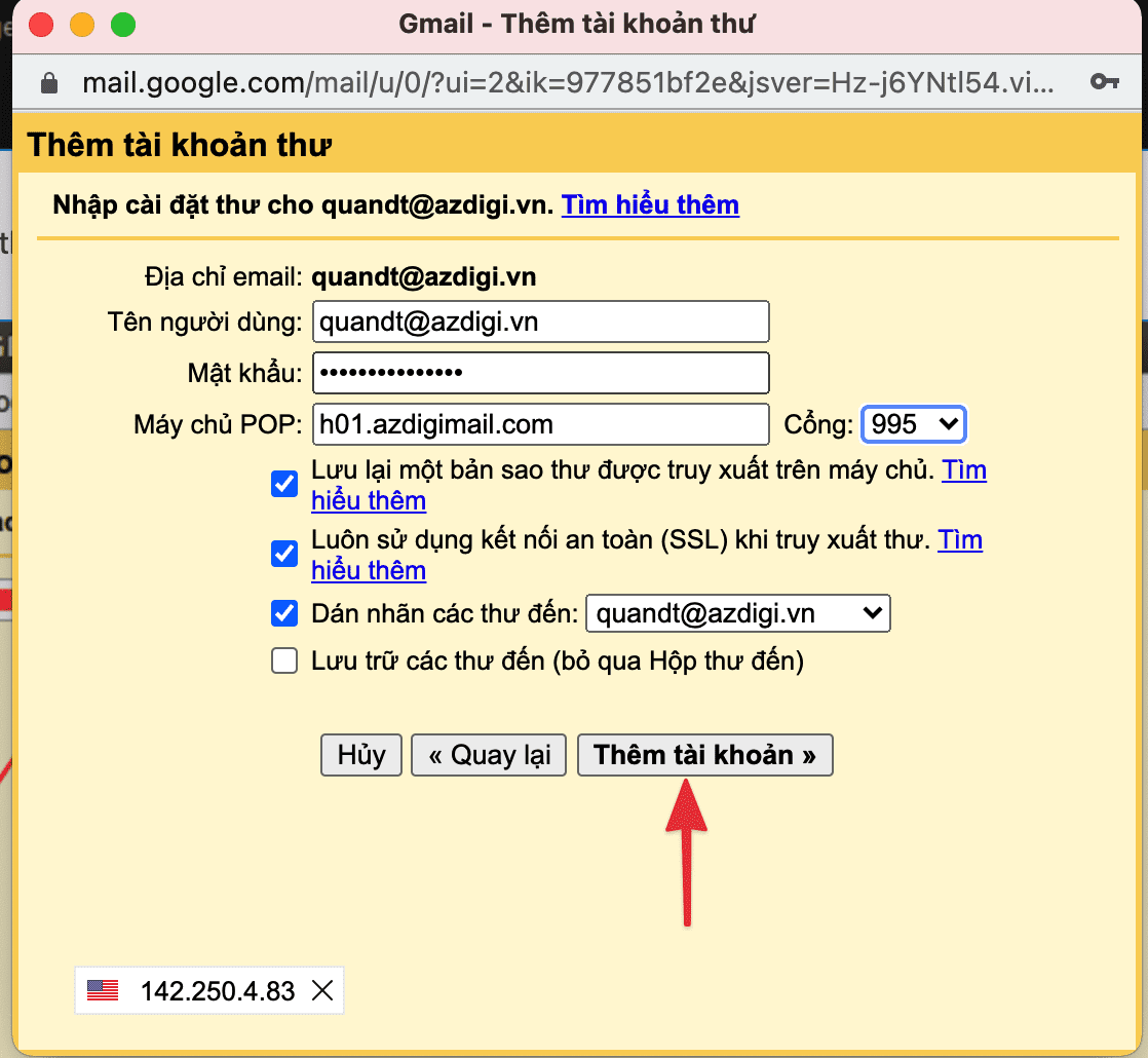 Pro Mail Hosting: Hướng dẫn thêm tài khoản mail vào Gmail 6 CleanShot 2020 09 26 at