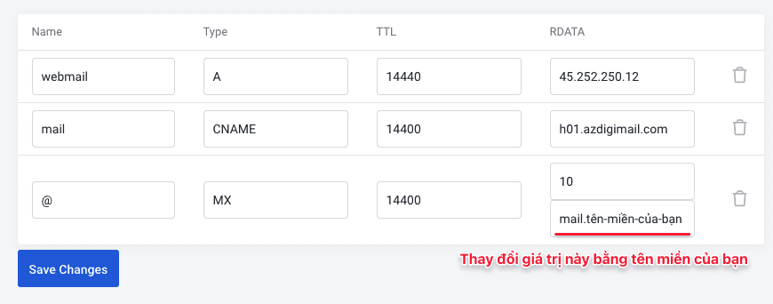 Cách trỏ tên miền về Email Hosting tại AZDIGI 1 Cách trỏ tên miền về Email Hosting tại AZDIGI