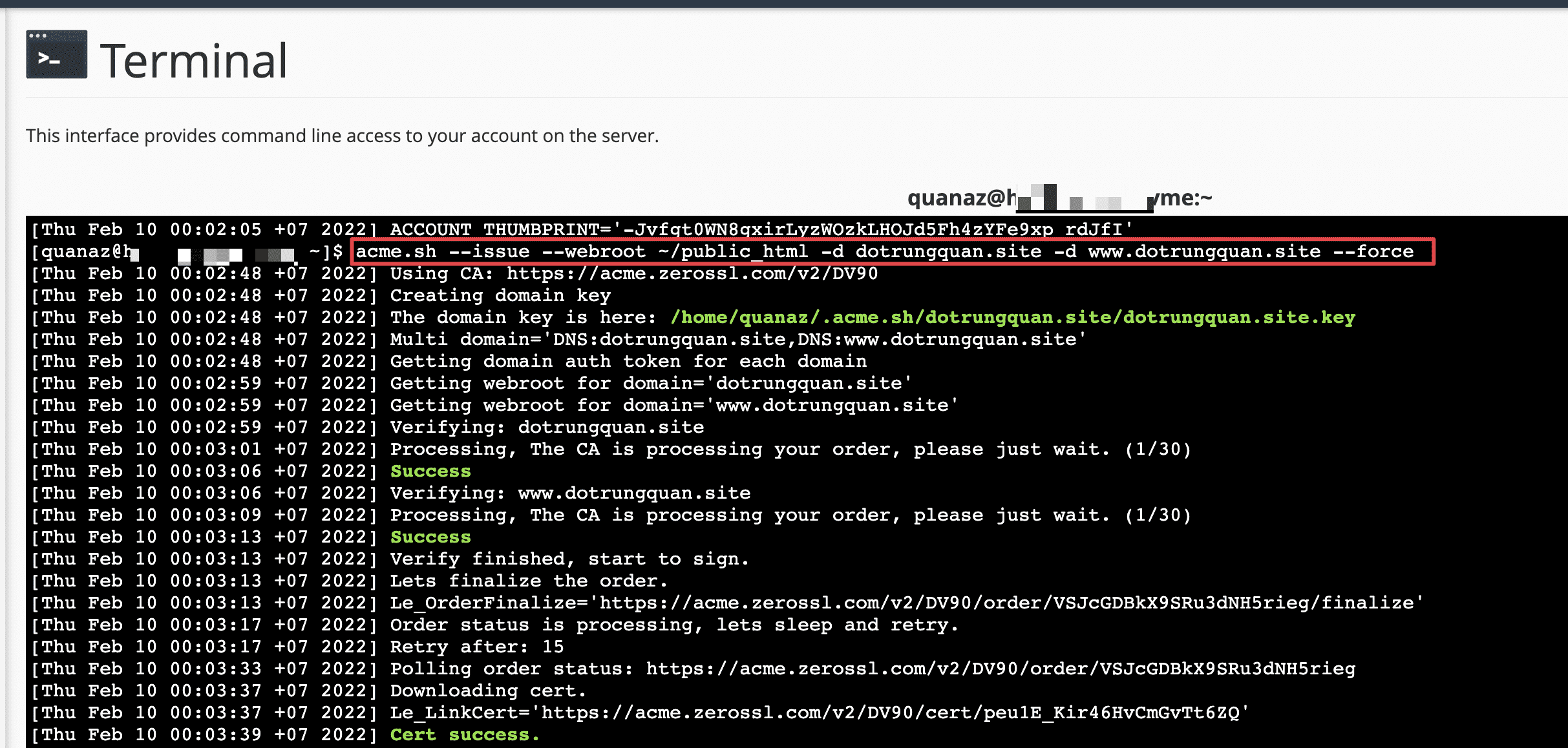 Cài đặt ZeroSSL trên cPanel 5 CleanShot 2022 02 10 at