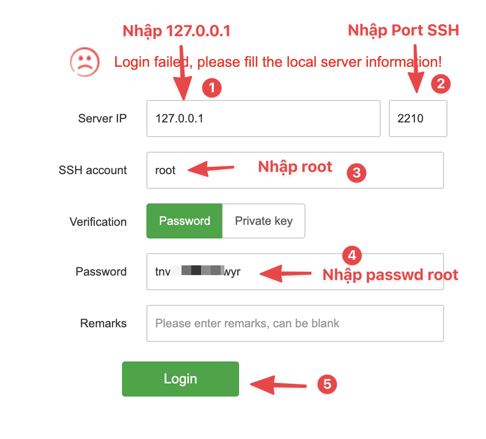 Xử lý lỗi Login failed vào Terminal trên aapanel 4 Xử lý lỗi Login failed vào Terminal trên aapanel