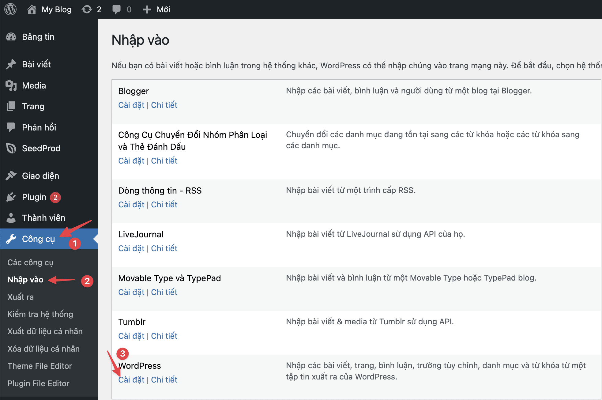 Sử dụng công cụ Export/Import dữ liệu trên WordPress 5 Sử dụng công cụ Export/Import dữ liệu trên WordPress