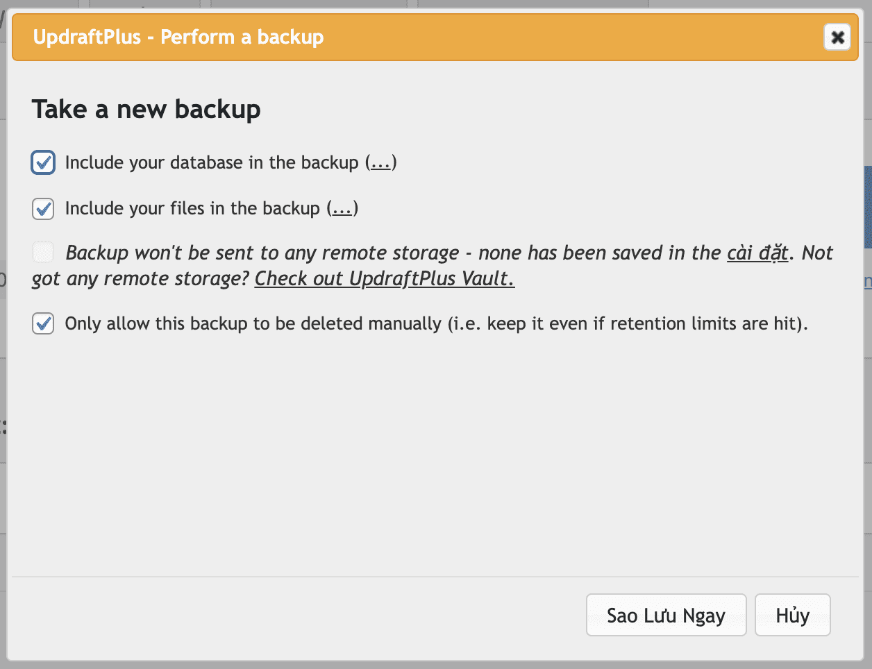 Backup/Restore dữ liệu WordPress với UpdraftPlus 4 Backup/Restore dữ liệu website với UpdraftPlus