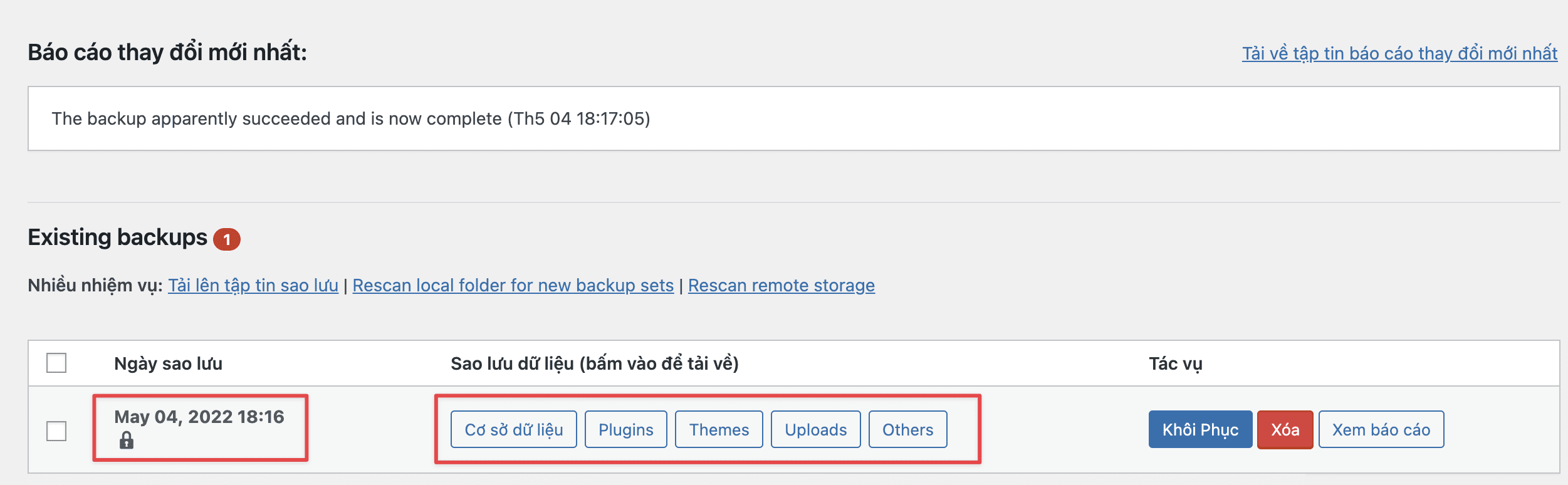 Backup/Restore dữ liệu WordPress với UpdraftPlus 5 Backup/Restore dữ liệu website với UpdraftPlus
