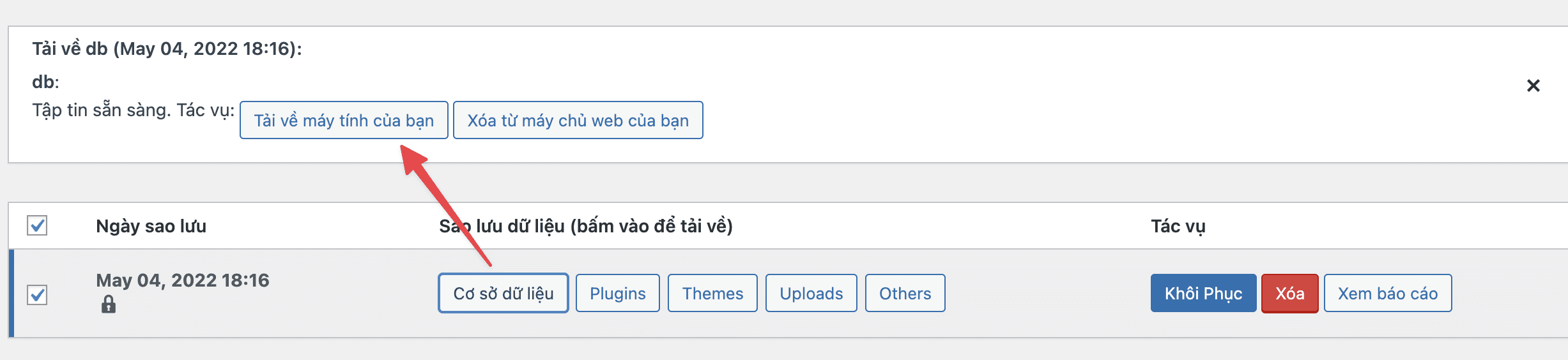 Backup/Restore dữ liệu WordPress với UpdraftPlus 6 CleanShot 2022 05 05 at