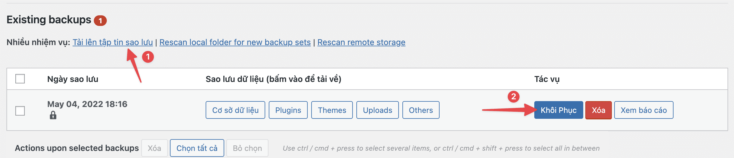 Backup/Restore dữ liệu WordPress với UpdraftPlus 8 Backup/Restore dữ liệu website với UpdraftPlus