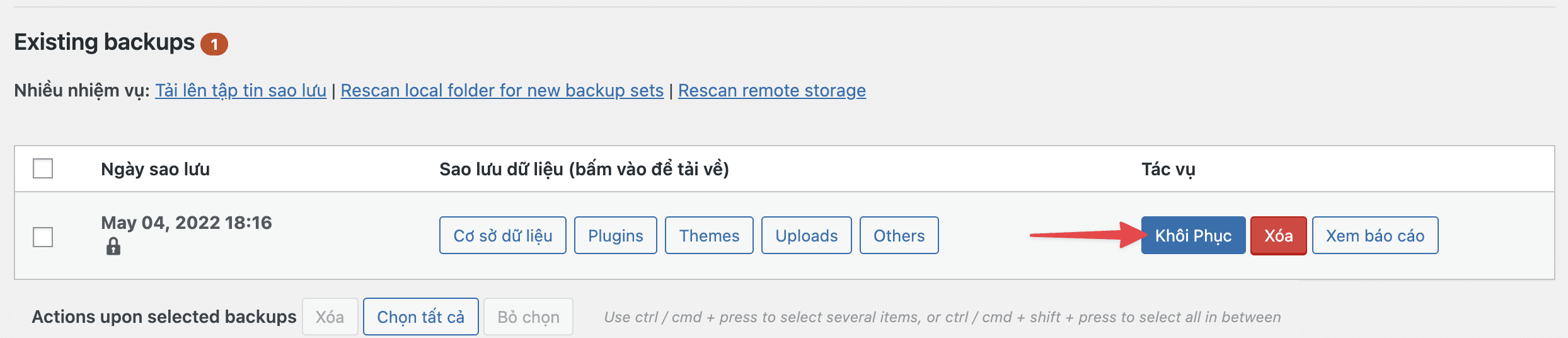 Backup/Restore dữ liệu WordPress với UpdraftPlus 7 Backup/Restore dữ liệu website với UpdraftPlus