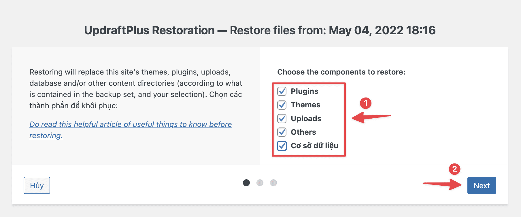 Backup/Restore dữ liệu WordPress với UpdraftPlus 9 Backup/Restore dữ liệu website với UpdraftPlus