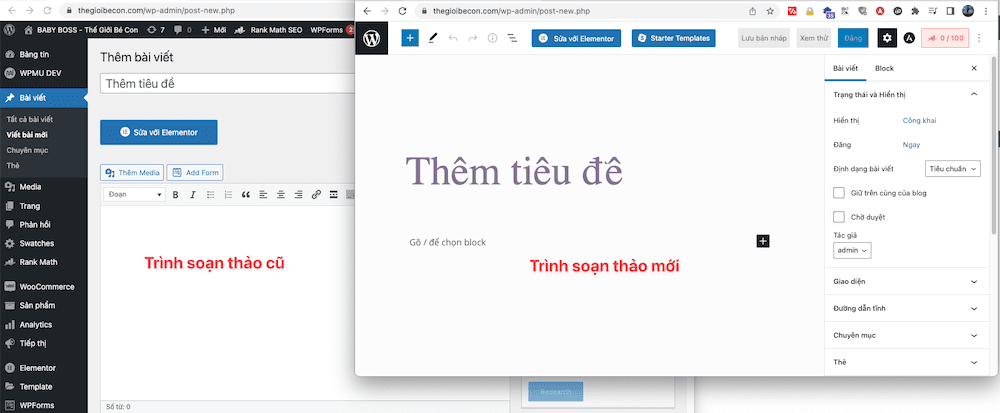 Sử dụng trình soạn thảo cũ (Classic Editor) trên WordPress 5.0 4 Sử dụng trình soạn thảo cũ trên wordpress 5.0