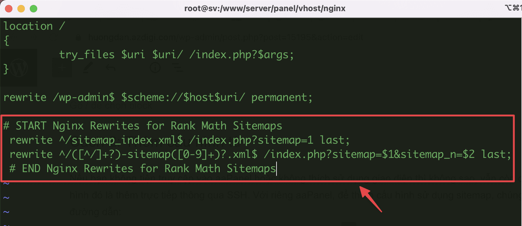 Xử lý lỗi 404 Sitemap trên aaPanel sử dụng Nginx 5 Xử lý lỗi 404 Sitemap trên aaPanel sử dụng Nginx