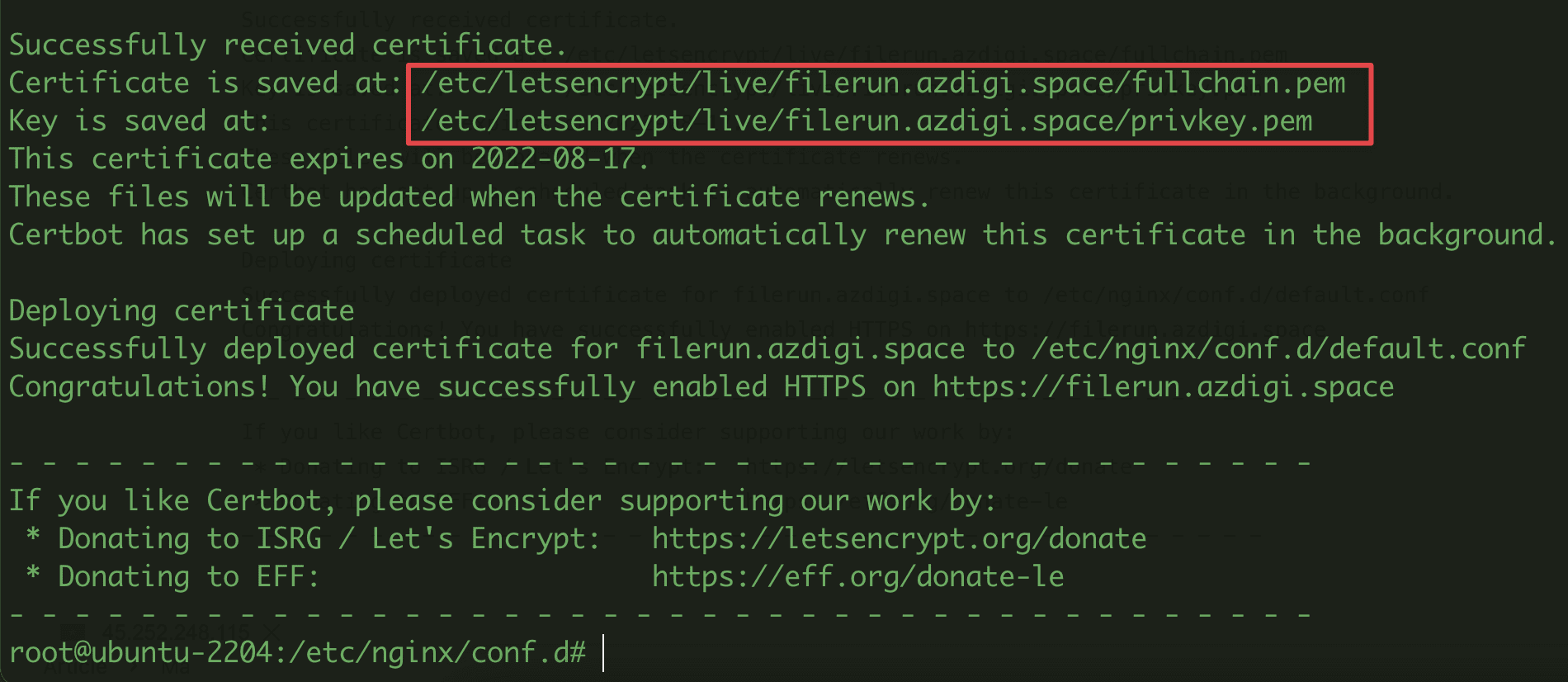 Cài đặt SSL cho Filerun trên Ubuntu 22.04 6 Cài đặt SSL cho Filerun trên Ubuntu 22.04