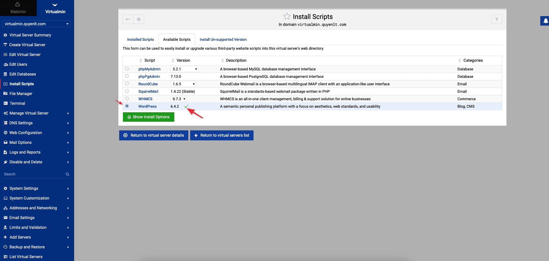 Cài WordPress tự động với Install Scripts trên Virtualmin 5 CleanShot 2023 12 19 at 17.56.59