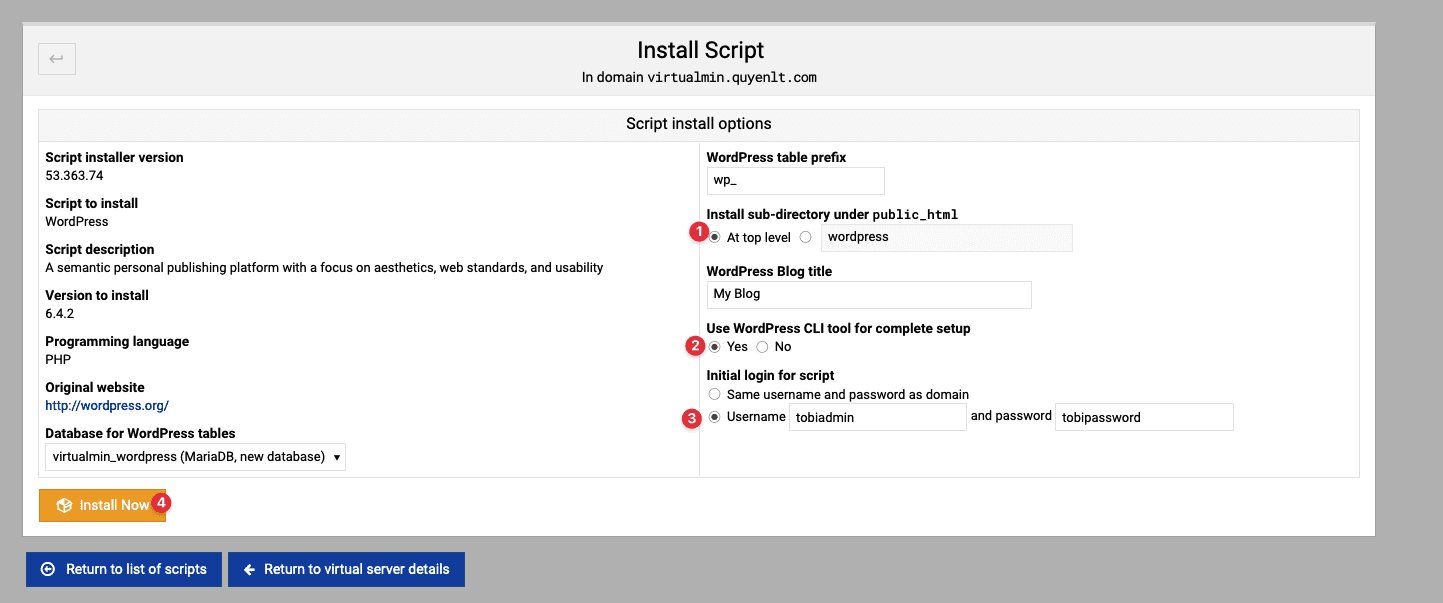 Cài WordPress tự động với Install Scripts trên Virtualmin 6 CleanShot 2023 12 19 at 18.00.08