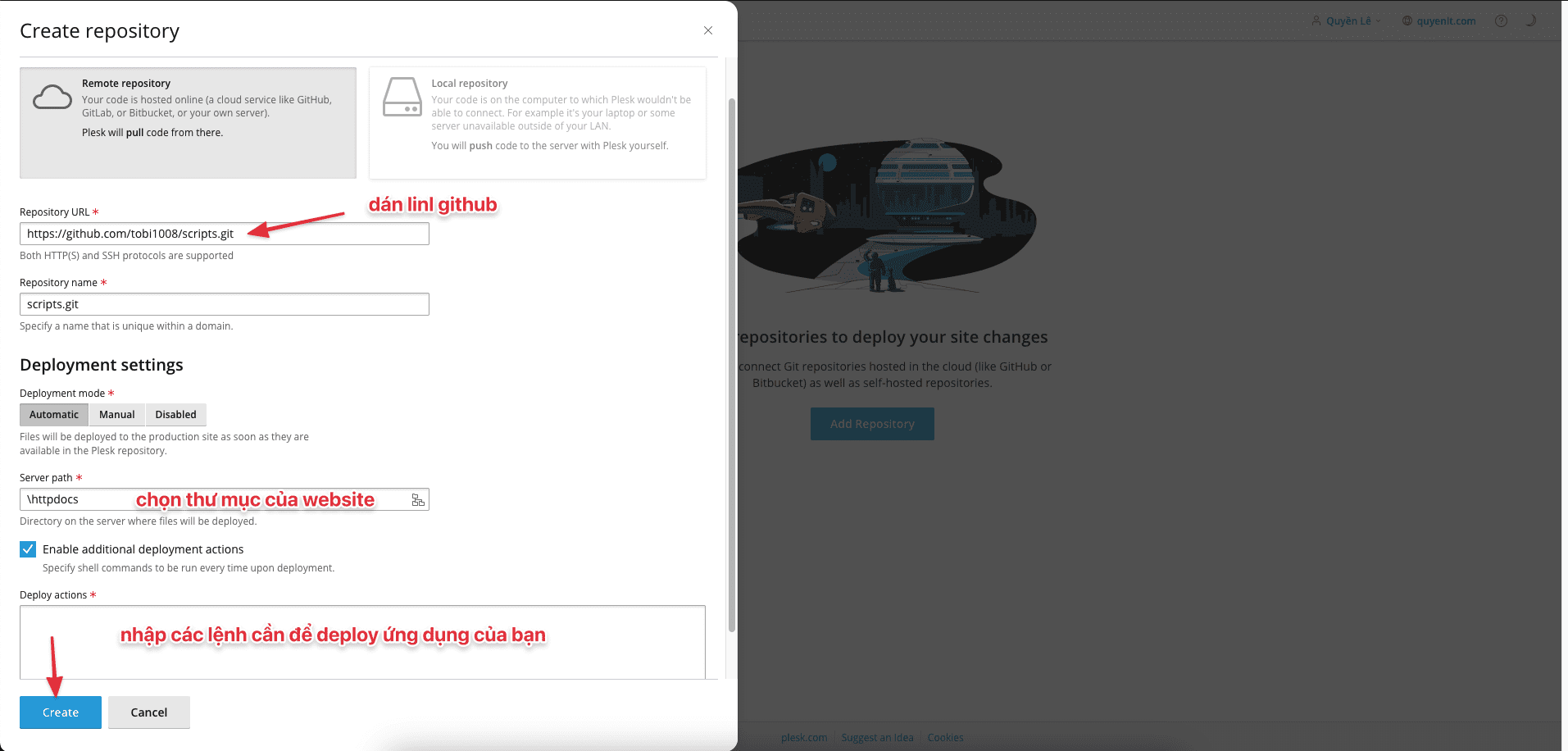 Hướng dẫn kết nối Plesk với Github 4 CleanShot 2023 12 25 at 20.54.17