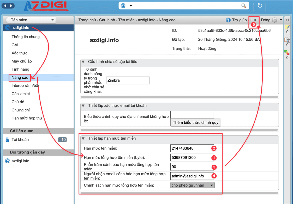 Hướng dẫn giới hạn dung lượng tên miền trên Zimbra 5 CleanShot 2024 01 21 at 11.17.37