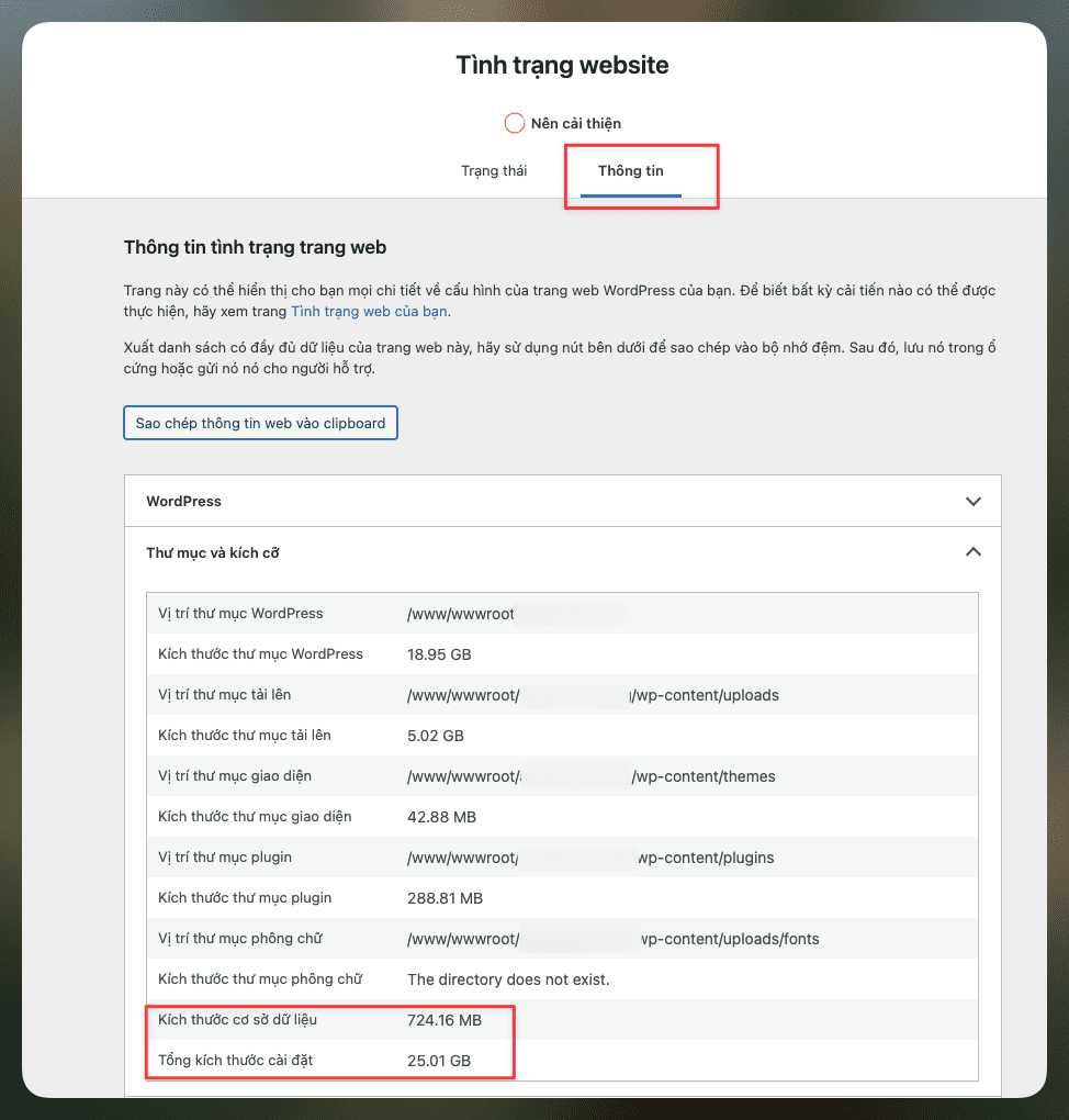 Hướng dẫn xem dung lượng website WordPress trực tiếp trong giao diện quản trị 4 CleanShot 2025 09 19 at 08.37.17