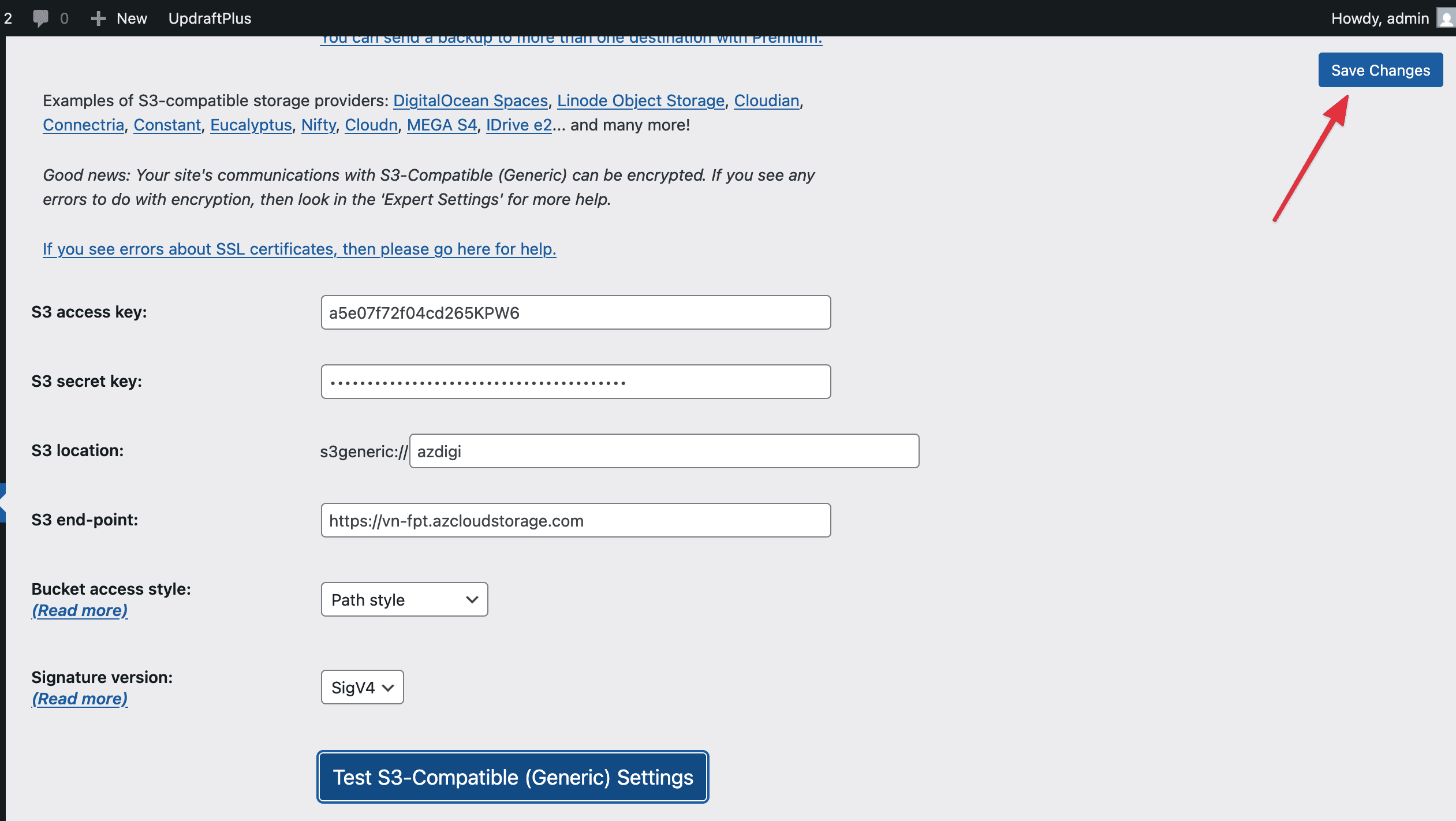 Backup dữ liệu WordPress lên S3 bằng plugin UpdraftPlus 11 CleanShot 2026 01 05 at