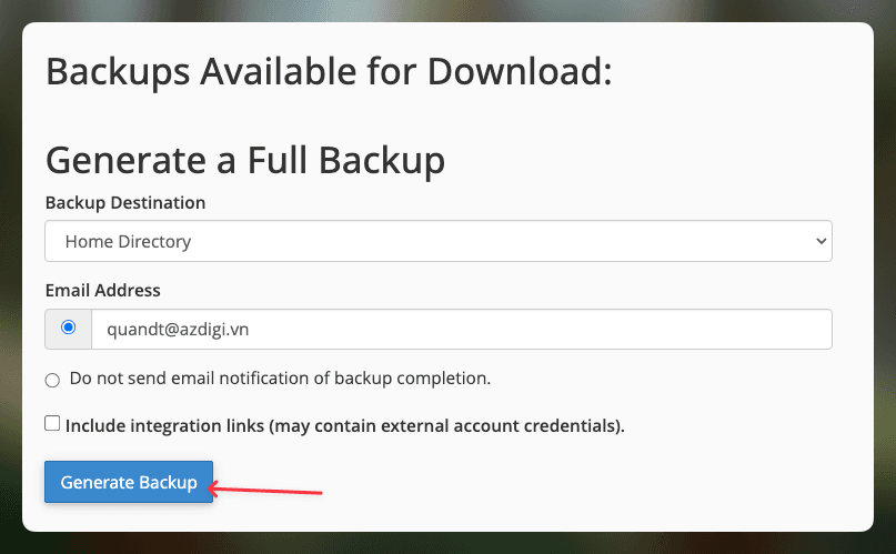 Hướng dẫn tạo Backup trên cPanel 9 CleanShot 2026 02 09 at 10.32.06