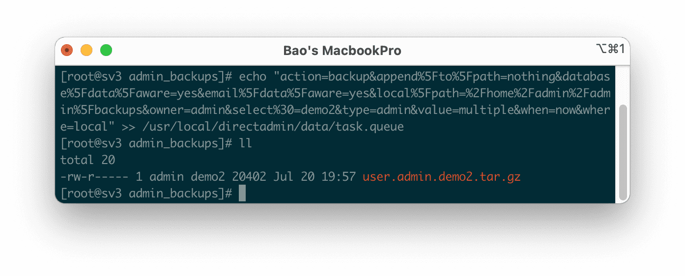 Hướng dẫn backup DirectAdmin với command line 4 backup DirectAdmin với command line restore