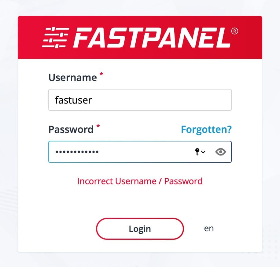 Hướng dẫn reset password của FASTPANEL 2 reset password FASTPANEL