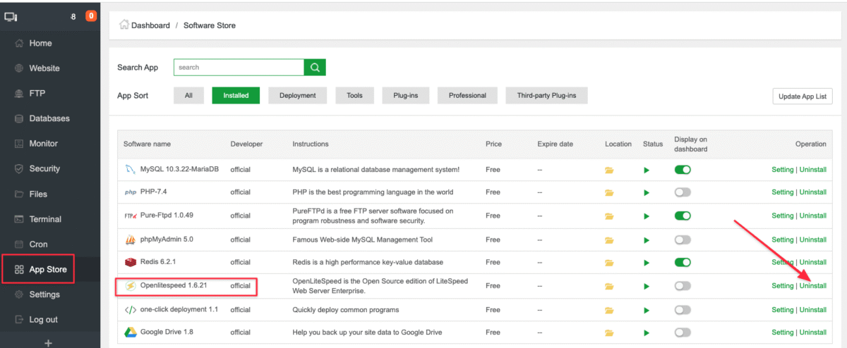 Cách chuyển đổi Webserver trên trên AAPANEL 1 Cách chuyển đổi Webserver trên trên AAPANEL