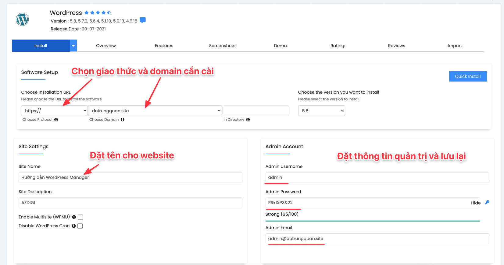 Cài WordPress tự động với Softaculous trên cPanel 4 Screenshot 2021 07 27 at 08.50.36