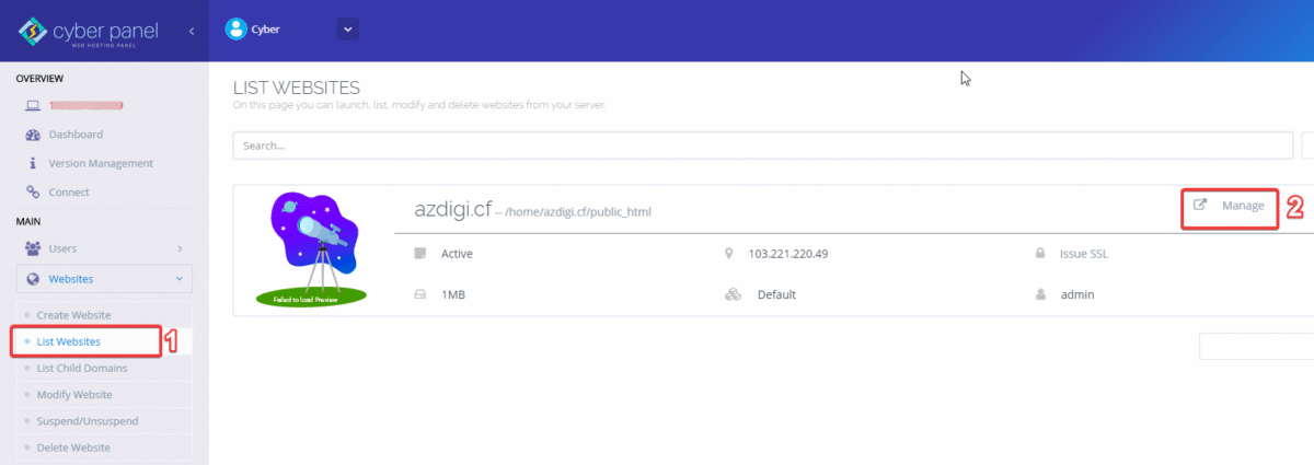 Cài đặt website WordPress tự động trên Cyber Panel.