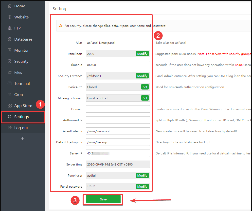 Hướng dẫn đổi thông tin quản trị aaPanel (How to change admin information aaPanel) 4 aapanel 1