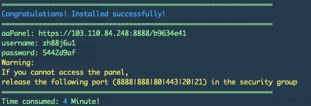 Hướng dẫn cài đặt aaPanel (How to install aaPanel on the server) 4 aapanel finish