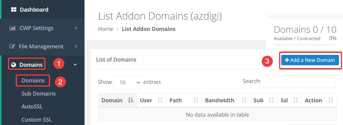 Hướng dẫn thêm Addon/Sub Domain vào Centos Web Panel (CWP) 3 Hướng dẫn thêm Addon/Sub Domain vào Centos Web Panel