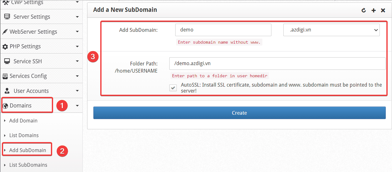 Hướng dẫn thêm Addon/Sub Domain vào Centos Web Panel (CWP) 6 Hướng dẫn thêm Addon/Sub Domain vào Centos Web Panel