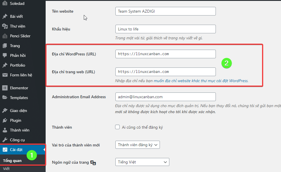 Thay đổi địa chỉ website WordPress