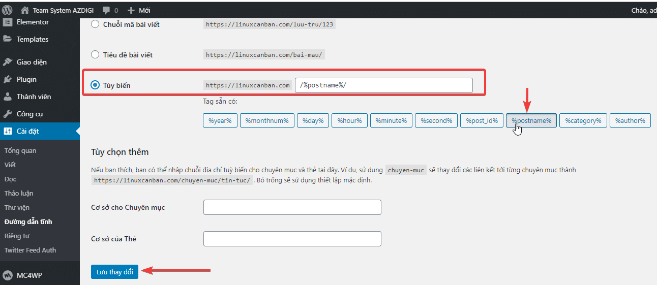 Sửa lỗi 404 Not Found trong WordPress 4 Thiết lập cấu trúc đường dẫn tĩnh