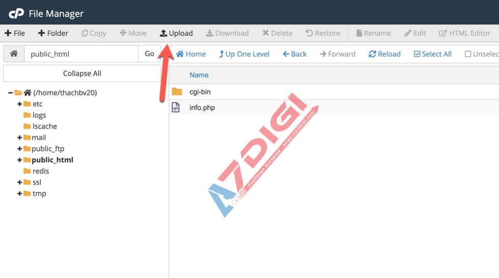 cpanel filemanager upload
