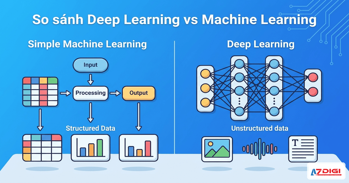 Deep Learning và Machine Learning khác nhau chỗ nào? (giải thích dễ hiểu) 2 So sánh Deep Learning vs Machine Learning