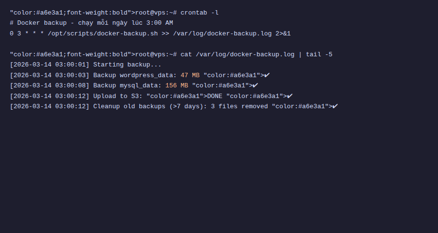 Backup & Restore dữ liệu Docker Volume 6 Crontab tự động backup Docker