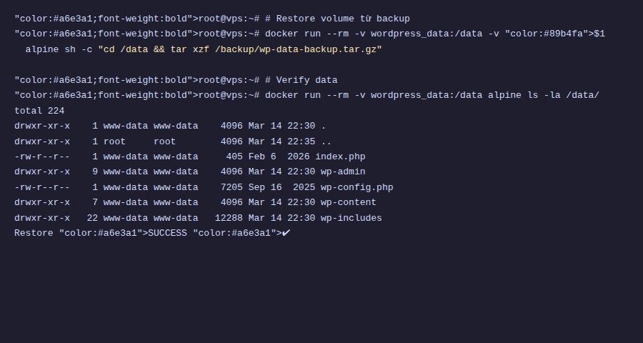 Backup & Restore dữ liệu Docker Volume 5 Restore Docker Volume từ backup