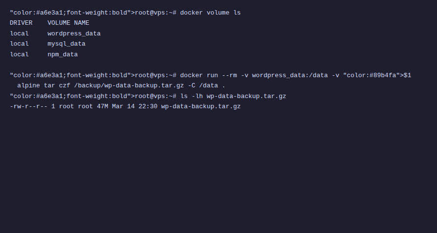Backup & Restore dữ liệu Docker Volume 3 Backup Docker Volume bằng lệnh tar