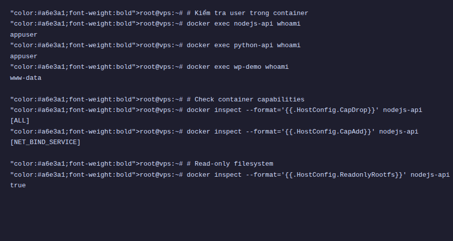 Bảo mật Docker trên Linux VPS – Từ image đến runtime 6 Kiểm tra security settings