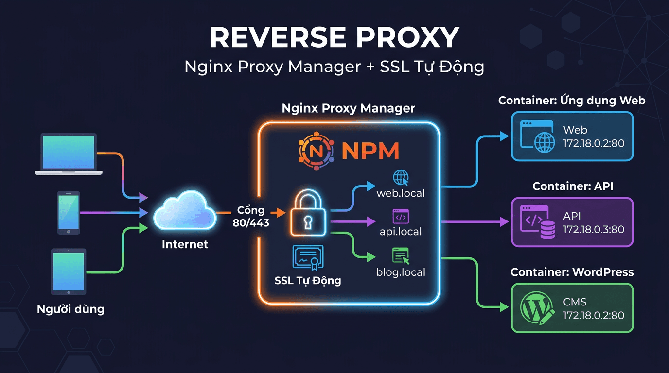 Reverse Proxy với Nginx Proxy Manager + SSL tự động 2 Reverse Proxy với Nginx Proxy Manager