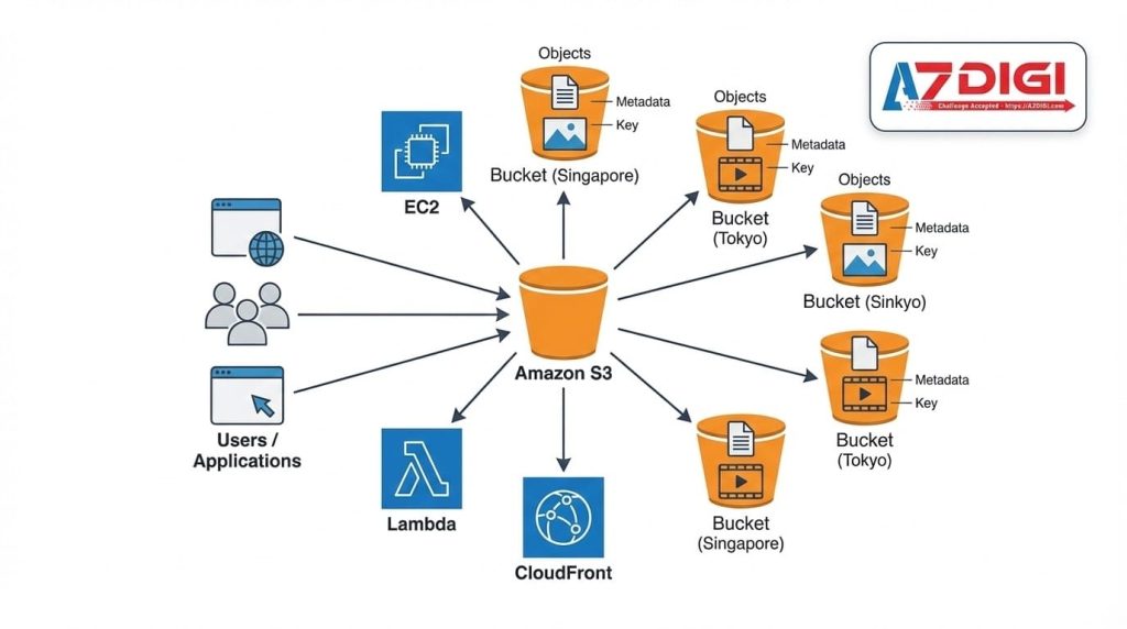 S3 là gì? Tổng quan về dịch vụ S3 của Amazon Web Service 2 Cấu trúc dịch vụ S3 của Amazon