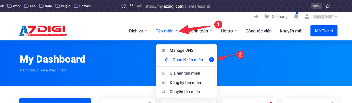 Hướng dẫn hoàn tất thủ tục đăng ký tên miền tại AZDIGI 2 hosodomain 1