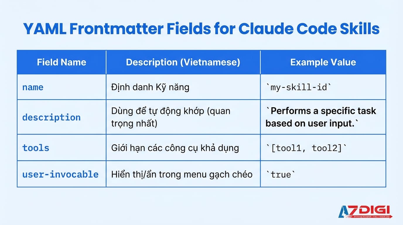 Hướng dẫn toàn diện về Agent Skills trong Claude Code 6 Các field cần biết khi sử dụng Agent Skill trong Claude Code