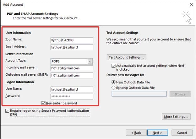 Pro Mail Hosting: Hướng dẫn cấu hình email vào Outlook 6 image 164