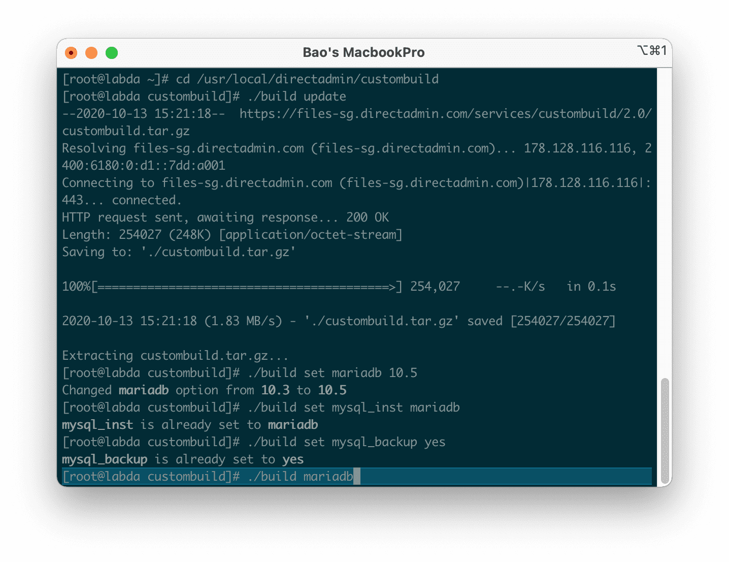 Nâng cấp phiên bản MariaDB trên DirectAdmin 3 Nâng cấp MariaDB trên DirectAdmin - Upgrade MariaDB DirectAdmin
