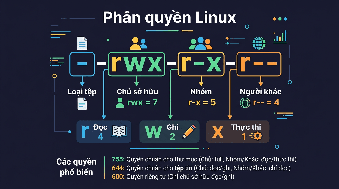 Quyền file và thư mục trên Linux – chmod, chown và rwx 1 Phân quyền Linux rwx